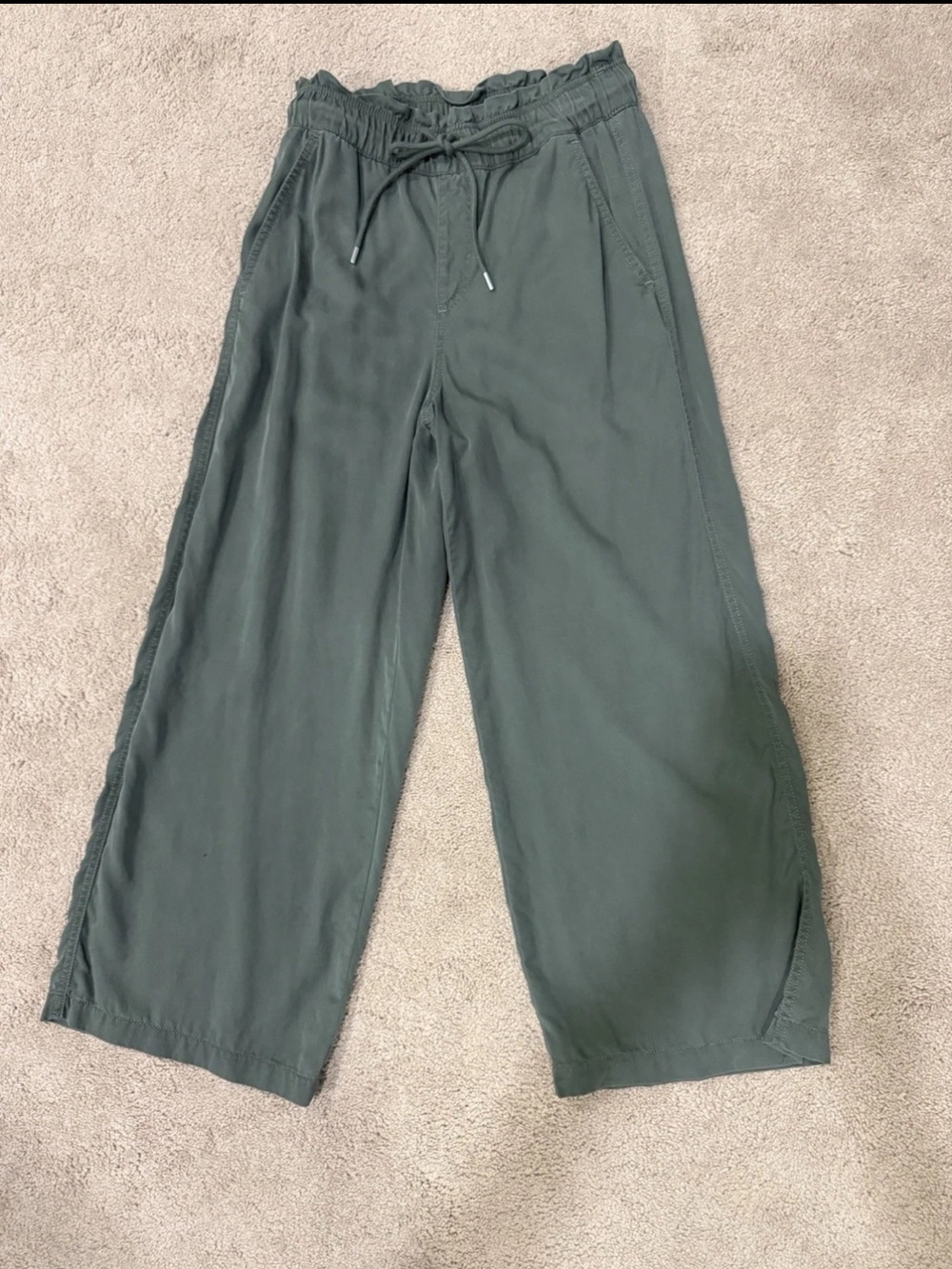 LOFT Olive Green Drawstring Wide-Leg Joggers
